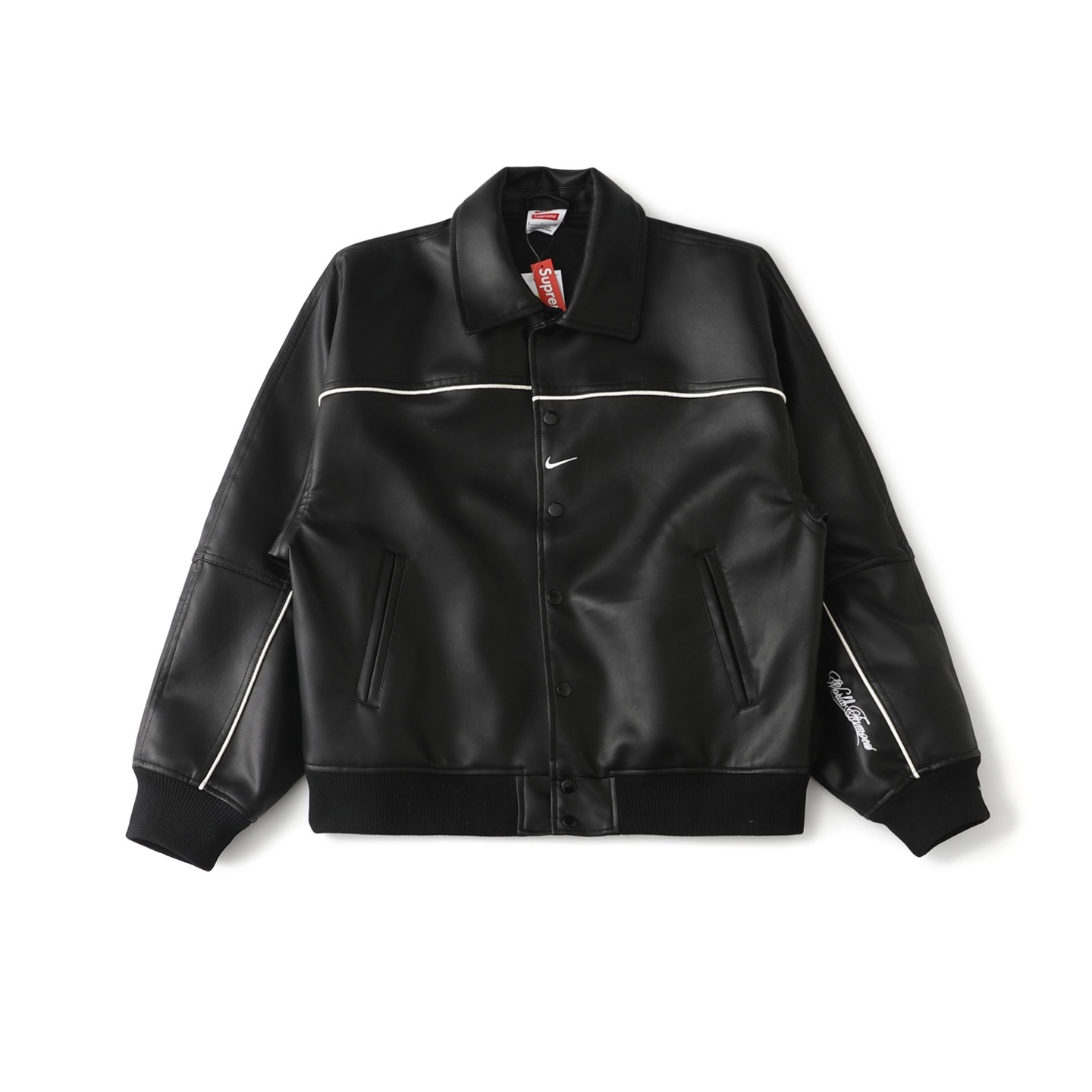 Supreme Nike Leather Varsity Jacket Black